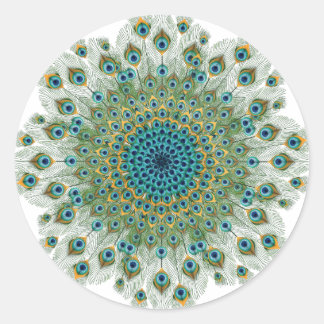 雄孔雀カラフル曼荼羅 ラウンドシール
