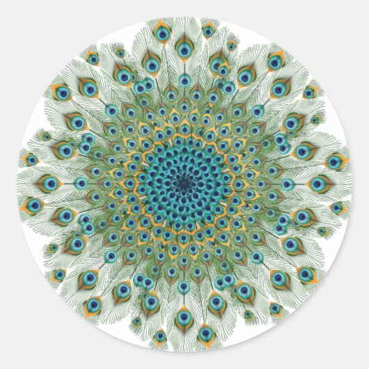 雄孔雀カラフル曼荼羅 ラウンドシール (正面)