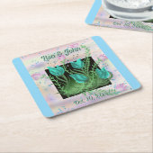 雄弁なティール（緑がかった色）の結婚花のコースター スクエアペーパーコースター (アングル)