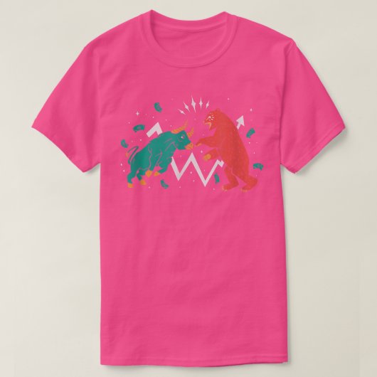 雄牛が株式市場のグラフィックを支カジュアル持する Tシャツ (デザイン正面)