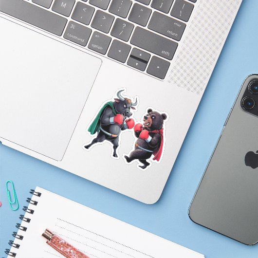 雄牛とクマ シール (ノートパソコンとiPhone)