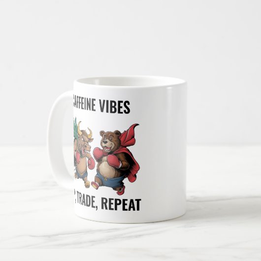 雄牛と熊パーソナライズされた コーヒーマグカップ (正面左)