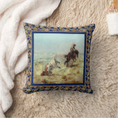 雄牛の青をロープをかけているヴィンテージの西部のカウボーイ クッション (ブランケット)