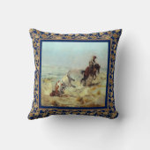 雄牛の青をロープをかけているヴィンテージの西部のカウボーイ クッション (裏面)