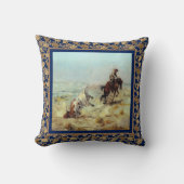 雄牛の青をロープをかけているヴィンテージの西部のカウボーイ クッション (正面)