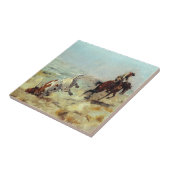 雄牛をロープをかけている西部のカウボーイ タイル (側面)