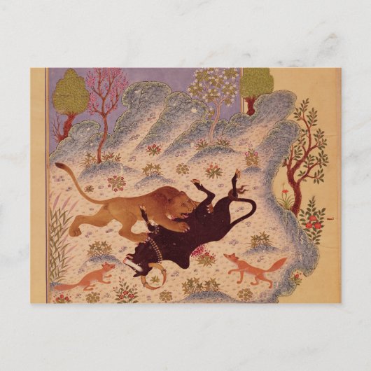 雄牛を襲い殺す獅子 ポストカード (正面)