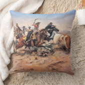 雄牛1897年をロープをかけているカウボーイ(キャンバスの油) クッション (ブランケット)