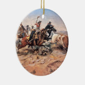 雄牛1897年をロープをかけているカウボーイ(キャンバスの油) セラミックオーナメント (右)