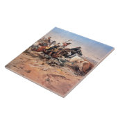 雄牛1897年をロープをかけているカウボーイ(キャンバスの油) タイル (側面)