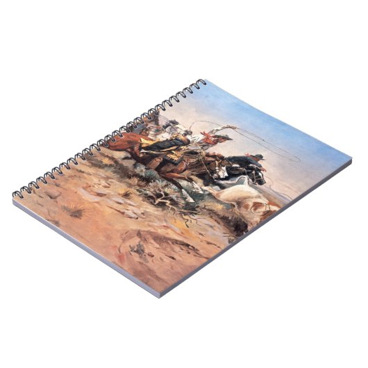 雄牛1897年をロープをかけているカウボーイ(キャンバスの油) ノートブック (左側)