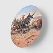 雄牛1897年をロープをかけているカウボーイ(キャンバスの油) ラウンド壁時計 (傾斜)