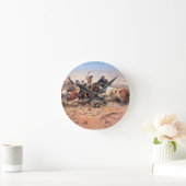 雄牛1897年をロープをかけているカウボーイ(キャンバスの油) ラウンド壁時計 (ホーム)