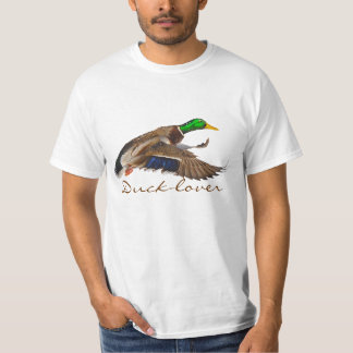 雄飛んでいるマラードアヒル野生動物Tシャツ Tシャツ