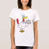 雄鶏が料理を運ぶ Tシャツ (正面)