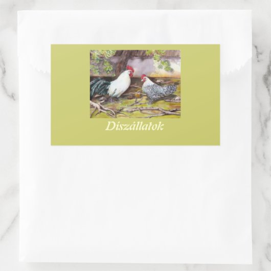 雄鶏と雌鶏 長方形シール (バッグ)