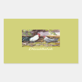 雄鶏と雌鶏 長方形シール