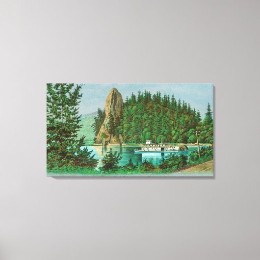 雄鶏の岩と川船の眺め キャンバスプリント (正面)