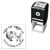 雄鶏の鳴き声と雌鶏 #4 図書館の本の名前 セルフインキングスタンプ (インサイチュ)