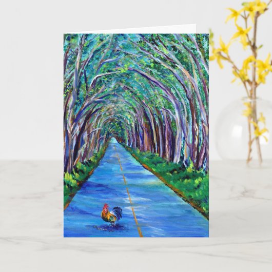 雄鶏グリーティングカード付きカウアイ木トンネル カード (黄色い花)