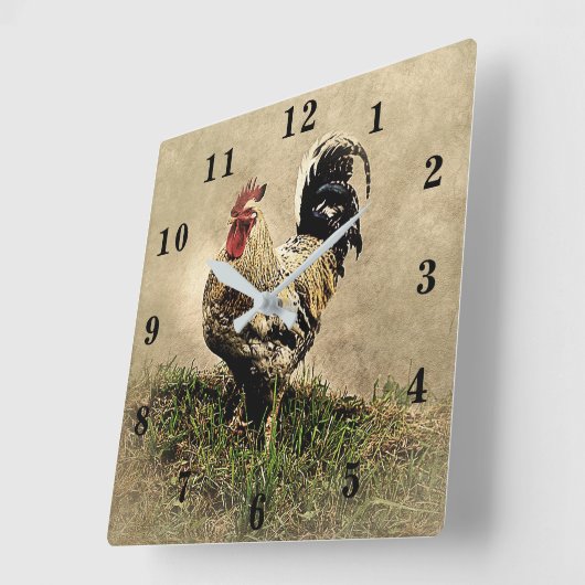 雄鶏 スクエア壁時計 (傾斜)