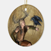 雄鹿およびワタリガラスのパーソナライズな円形のオーナメント セラミックオーナメント (左)