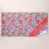 集まるあなたの一流の|の水彩画のフラミンゴを加えて下さい ビーチタオル (正面)