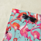 集まるあなたの一流の|の水彩画のフラミンゴを加えて下さい ビーチタオル (インサイチュ)