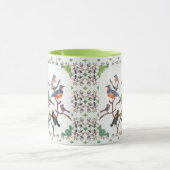 集まるカラフルな鳴き鳥のパターン(の模様が)あるなマグ マグカップ (中央)