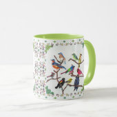 集まるカラフルな鳴き鳥のパターン(の模様が)あるなマグ マグカップ (正面右)