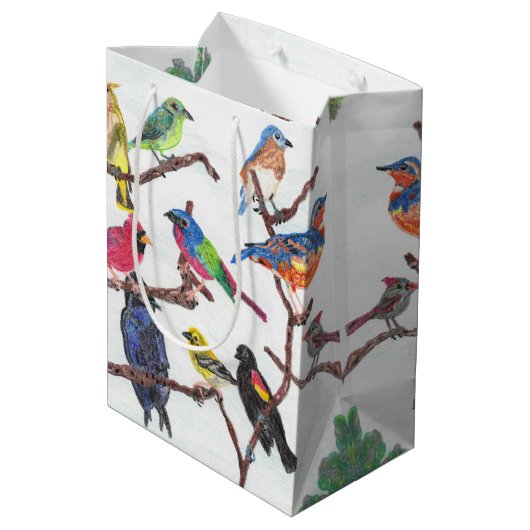 集まるカラフルな鳴き鳥媒体のギフトバッグ ミディアムペーパーバッグ (裏面アングル)