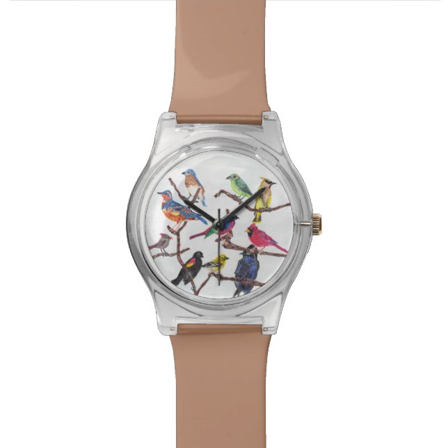 集まるカラフルな鳴き鳥May28thの腕時計 腕時計 (ディテール)