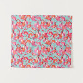 集まる水彩画のフラミンゴ タペストリー (正面(横))