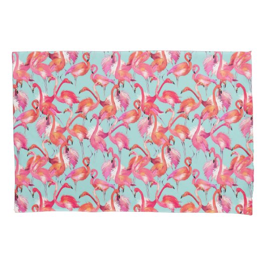 集まる水彩画のフラミンゴ 枕カバー (正面左)