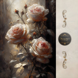 集められたバラ色のバラのデコパージュ 薄葉紙