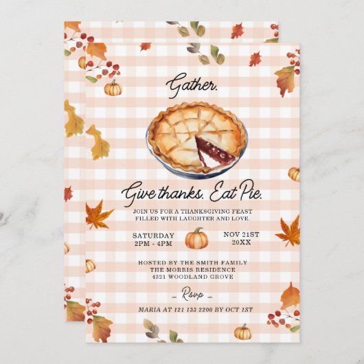 集与えめ感謝していてパイ食べ感謝祭 招待状 (正面/裏面)