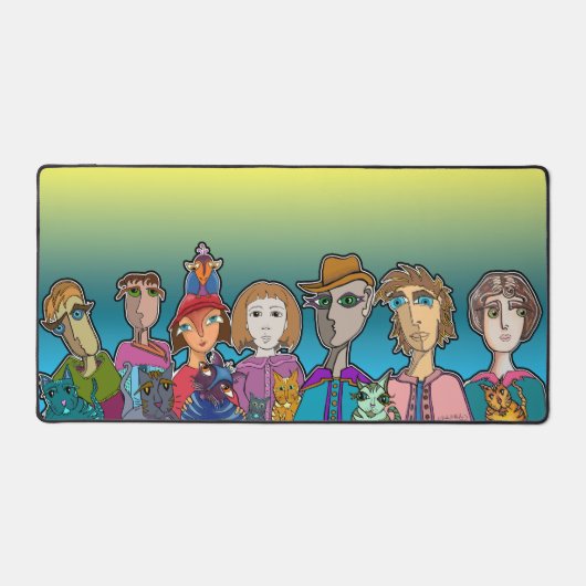 集団とその猫机マット デスクマット (正面)