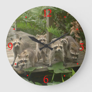 集団のアライグマ> Animal Wall Clock ラージ壁時計