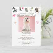 雌おもしろい犬ペットフォトハート誕生日パーティー 招待状 (スタンド正面)