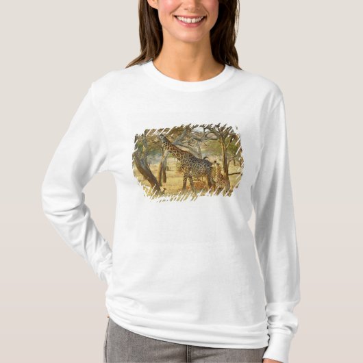 雌の成獣と幼いキリン, キリン属 Tシャツ (正面)