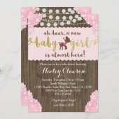 雌ジカのシカの素朴な女の子のベビーシャワーの招待状 招待状 (正面/裏面)