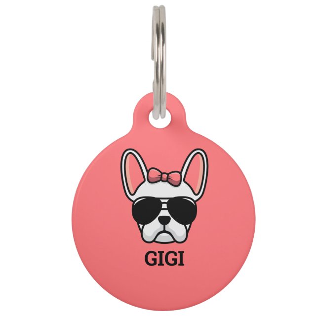 雌ホワイトブルフランスのドッグペット用名札 ペット　ネームタグ (正面)