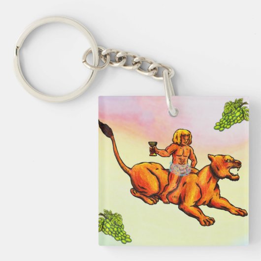 雌ライオンと緑のブドウに乗る若いバッカス キーホルダー (正面)