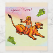 雌ライオンと緑のブドウに乗る若いバッカス ワインラベル (シングルラベル)