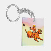 雌ライオンに乗ってワインを飲む若いバッカス キーホルダー (正面左)