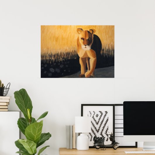 雌ライオン ポスター (ホームオフィス)