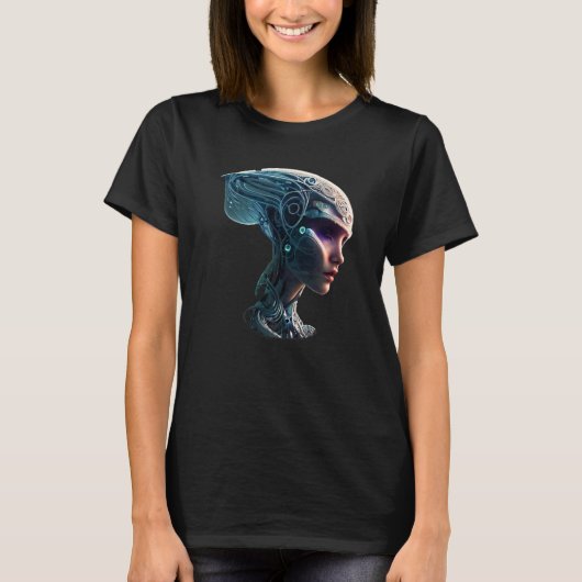 雌ロボットSci Fiサイボーグユニーク未来的な数字 Tシャツ (正面)