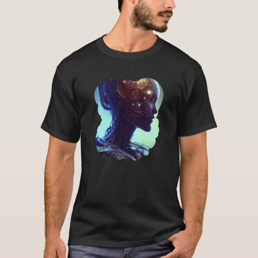 雌ロボットSci Fiサイボーグユニーク未来的な数字 Tシャツ (正面)