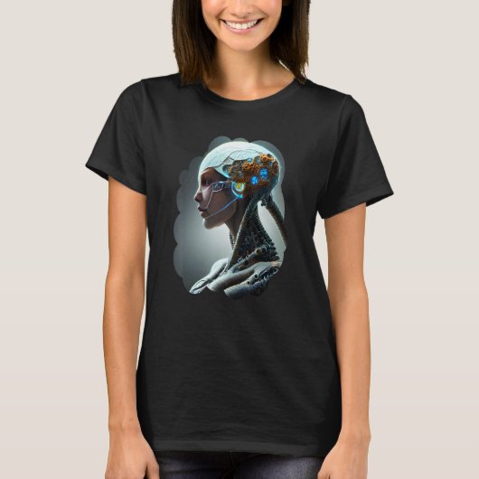 雌ロボットSci Fiサイボーグユニーク未来的な数字 Tシャツ (正面)