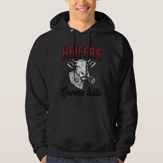 雌牛は嫌がる面白い牛のビンテージ彫刻Tシャツ パーカ (正面)
